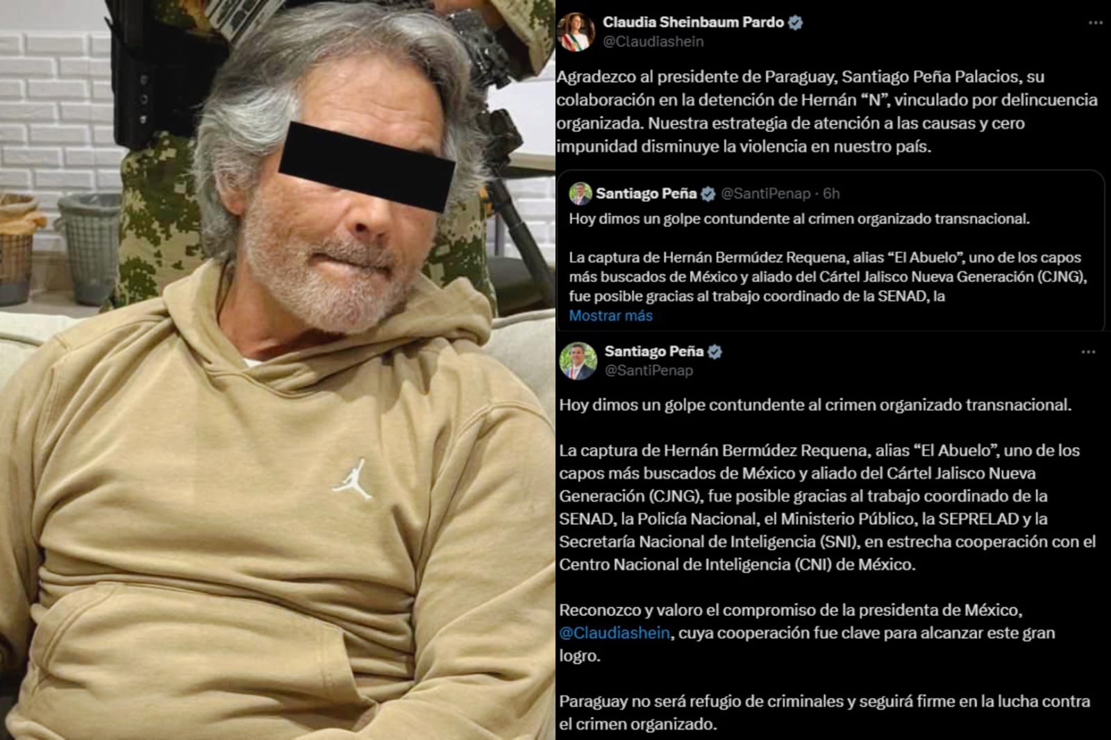 Presidenta Sheinbaum agradece a Paraguay por detención de Hernán “N”, exsecretario de Tabasco y líder criminal