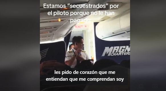 [VIDEO] Piloto de Magnicharters en el Aeropuerto de la CDMX denuncia cinco meses sin sueldo y detiene vuelo a Cancún