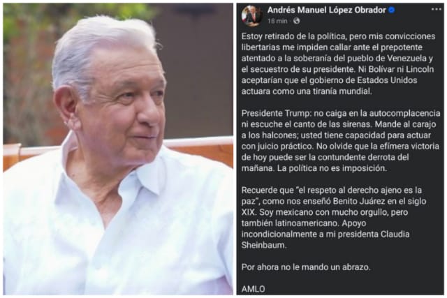 AMLO reaparece tras el “prepotente atentado” de Trump a la soberanía de Venezuela y el secuestro de Maduro