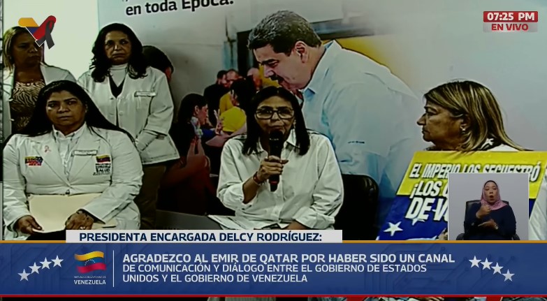 Delcy Rodríguez agradece a Catar por ayudar “en las horas más duras” a obtener la primera “fe de vida” de Maduro y Cilia