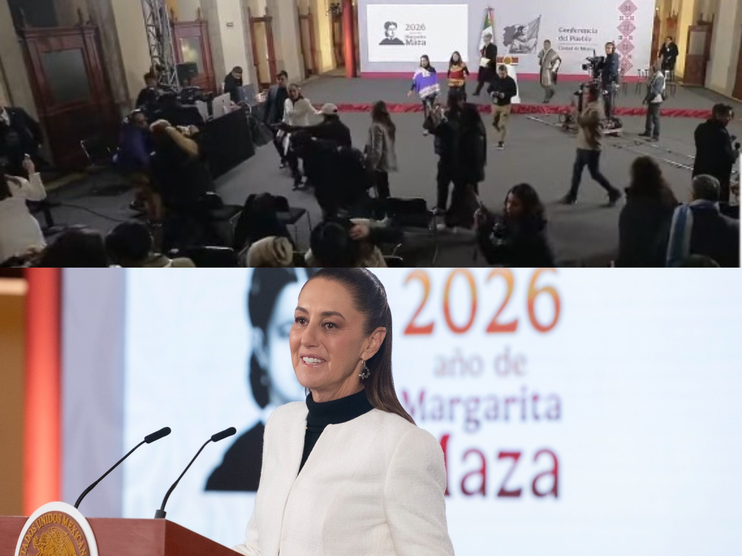 Presidenta Sheinbaum evacúa la Mañanera del Pueblo por alerta sísmica; tras el sismo de 6.5 con epicentro en Guerrero reportan saldo blanco