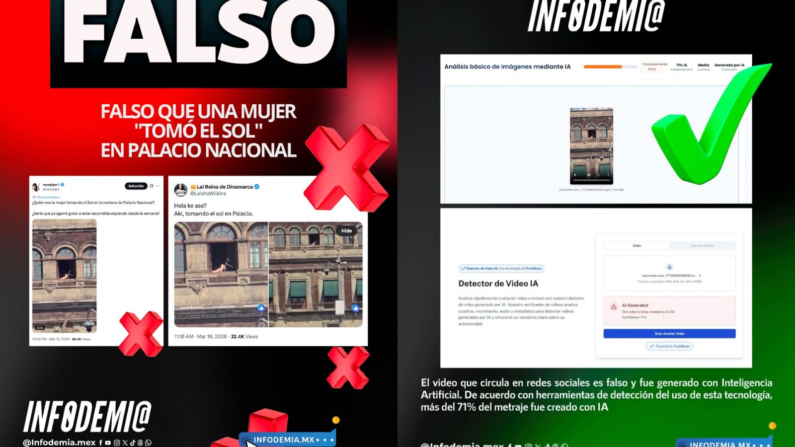 El video de la mujer “tomando el sol” en Palacio Nacional fue elaborado con IA