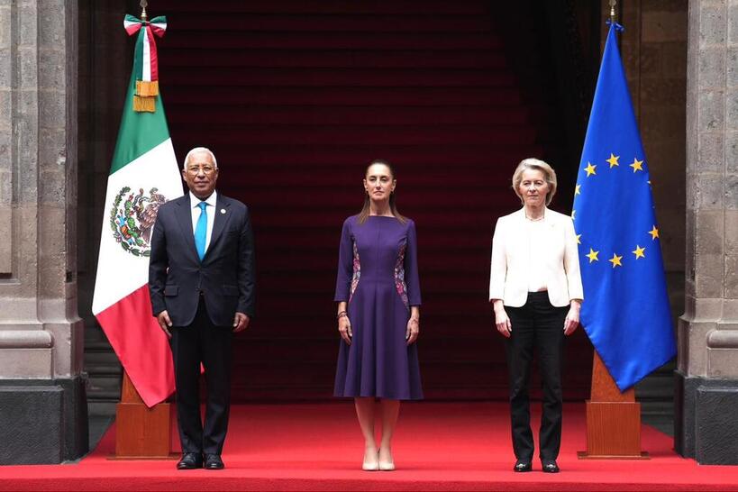 Recibe Presidenta Sheinbaum en Palacio Nacional a líderes de la Unión Europea, António Costa y Ursula von der Leyen
