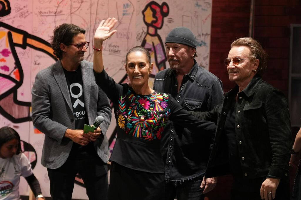 Plantea la Presidenta Sheinbaum alianza con U2 para replicar su modelo social en México; la banda no tocará en el Zócalo