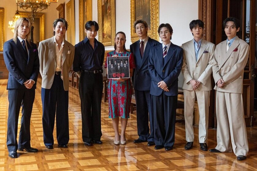 Presidenta Sheinbaum recibe a BTS en Palacio Nacional; música y valores unen a México y Corea del Sur