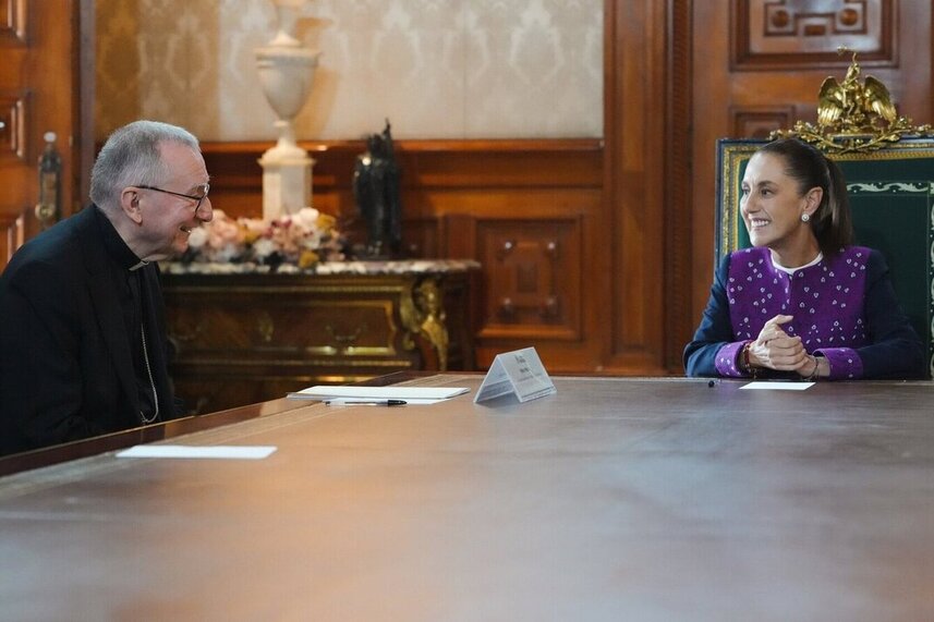 La presidenta Sheinbaum recibe en Palacio Nacional al secretario de Estado del Vaticano, Pietro Parolin
