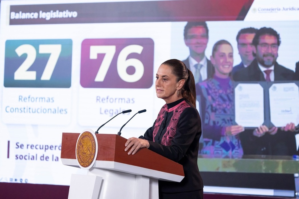 Destaca la presidenta Sheinbaum transformaciones estructurales con 27 reformas constitucionales y 76 legales