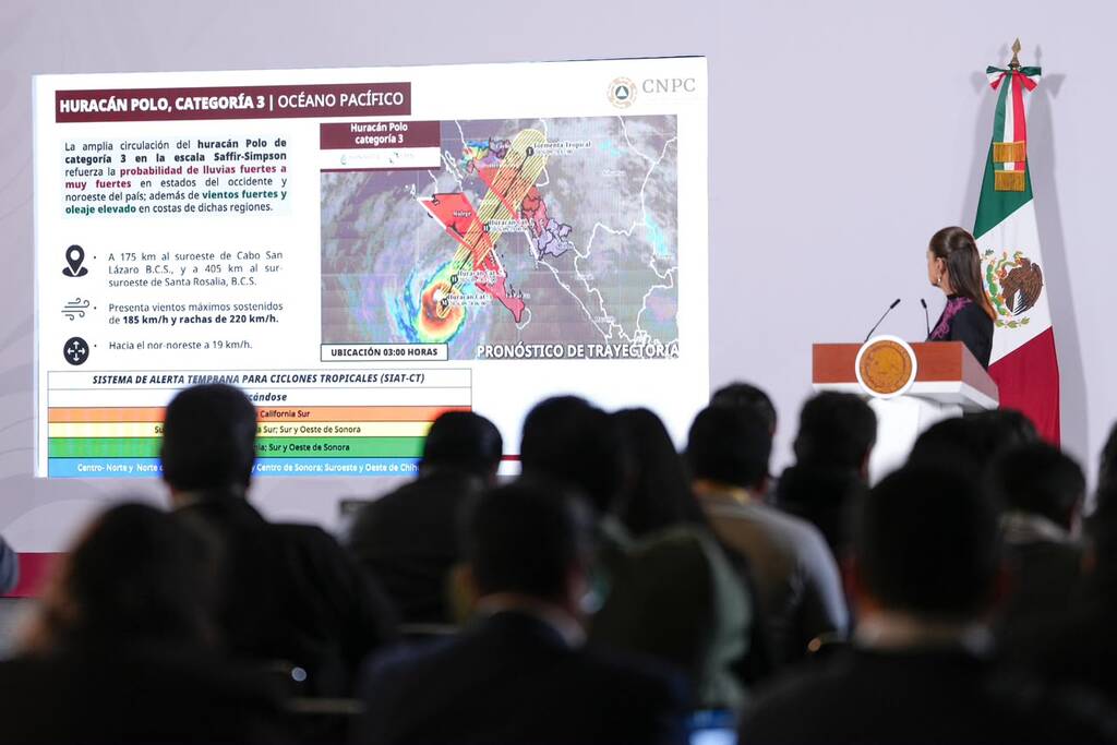 El huracán ‘Polo’ impactará la tarde de este lunes en Baja California Sur; la presidenta Sheinbaum pide extremar precauciones