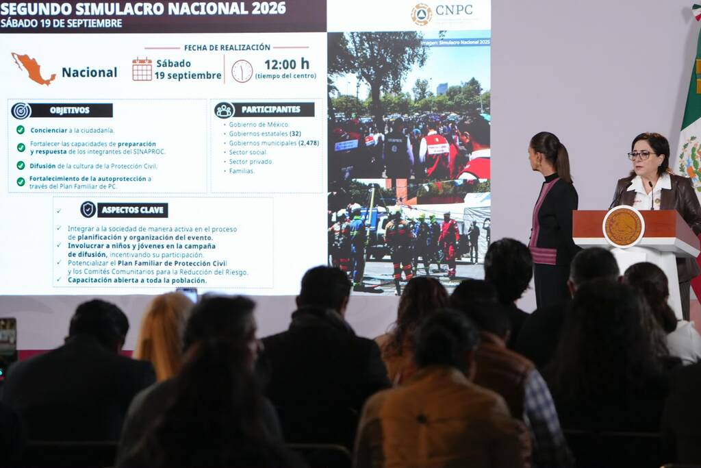 Con izamiento a media asta y alerta celular masiva, la presidenta Sheinbaum encabezará el Segundo Simulacro Nacional 2026